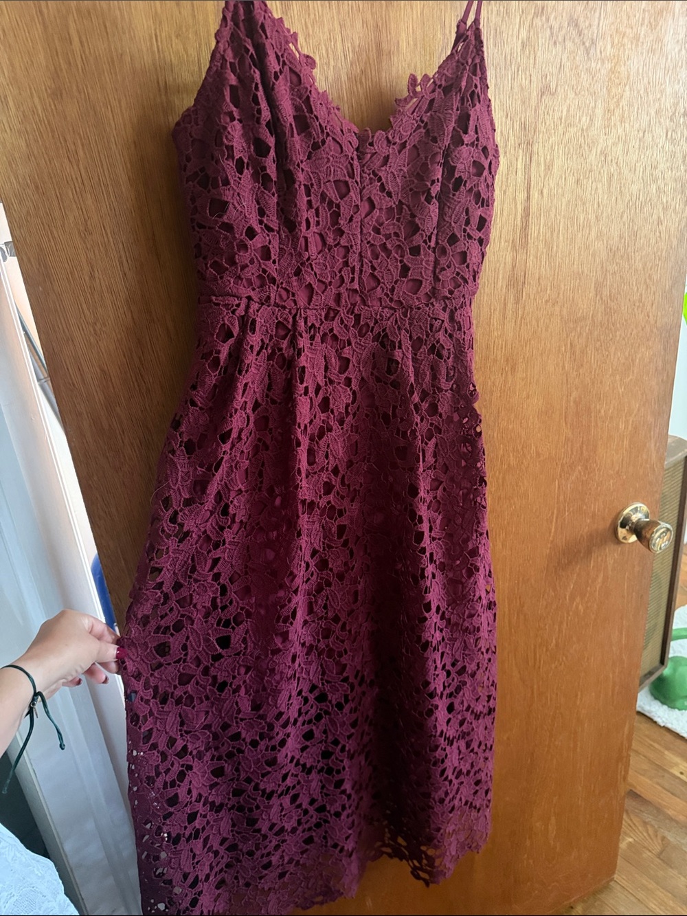 Astr Crochet Lace Midi Dress in Burgundy